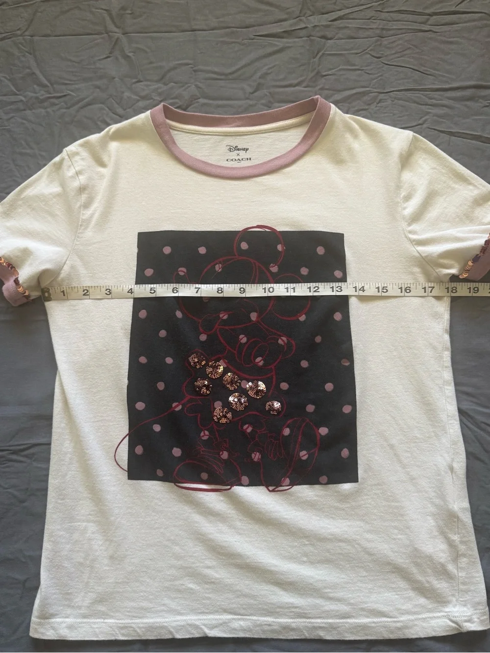 Disney X Coach Mickey Mouse Collaboration Sequin Sleeves T Shirt Size XS